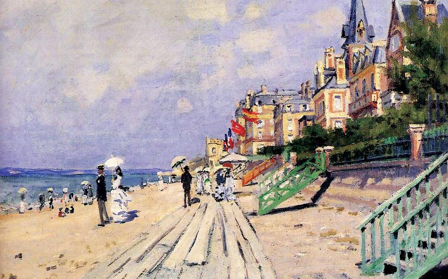 The exhibit “Verso Monet” (Around Monet) in Vicenza, Italy, includes two rooms of works by French Impressionist Claude Monet, including “The Beach at Trouville,” 1870.