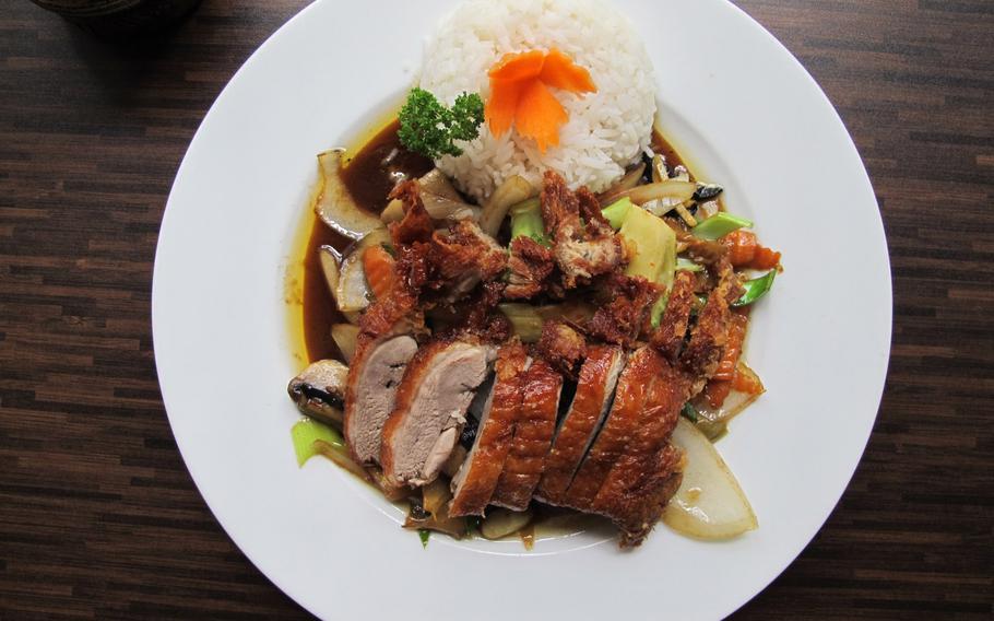 Braised duck with vegetables as the dish is served at Restaurant Saigon in Kaiserslautern, Germany.