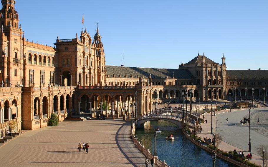 Boating along the canals is another popular way to enjoy Plaza Espana in Seville, Spain.