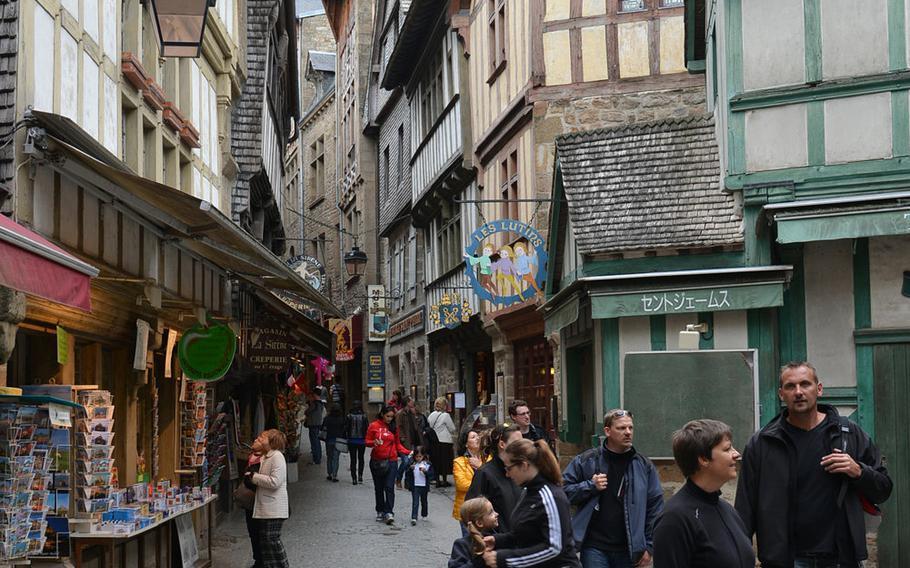The village of Mont-St-Michel is a warren of narrow alleyways that mostly lead up to the abbey church.