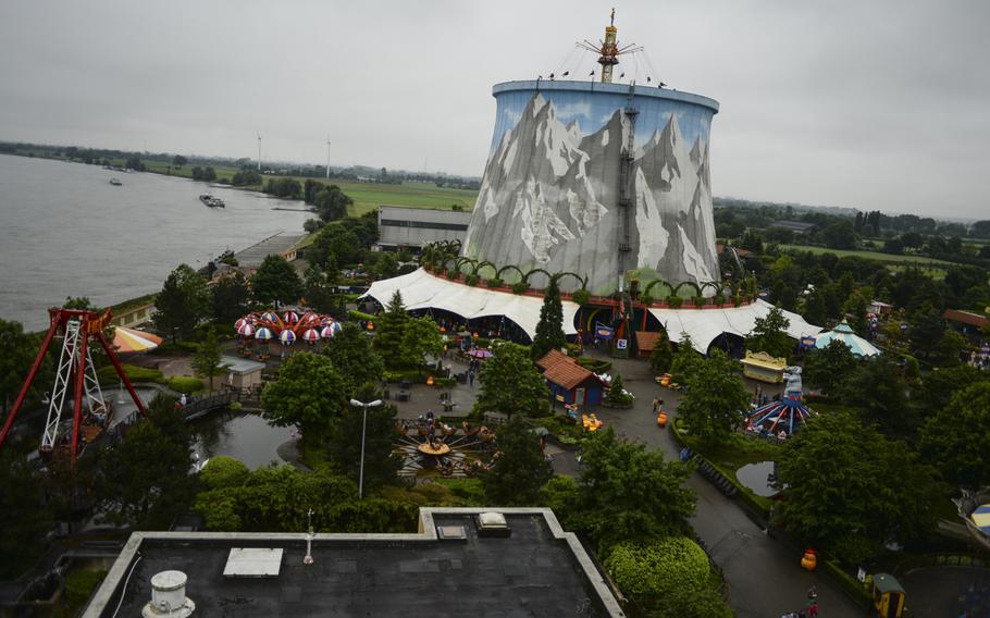 Kernie's Family Park sits along the Rhine River in western Germany and makes use of an abandoned nuclear power plant that was never operational.