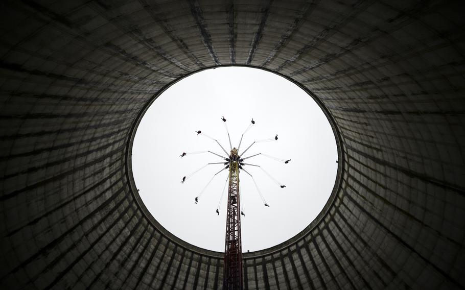 Kernie's Family Park's highlight is the 190-foot-high vertical swing that's housed in the cooling tower.
