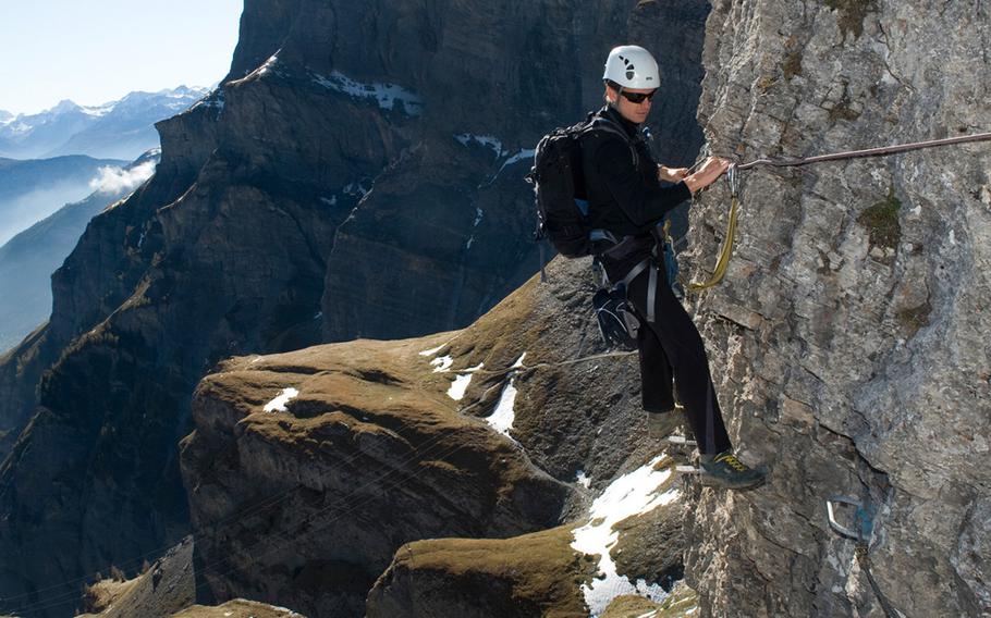 Adventurers with nerves of steel can test their skills at rock climbing on the Gemmi Wall, which looms over Leukerbad, Swizerland.