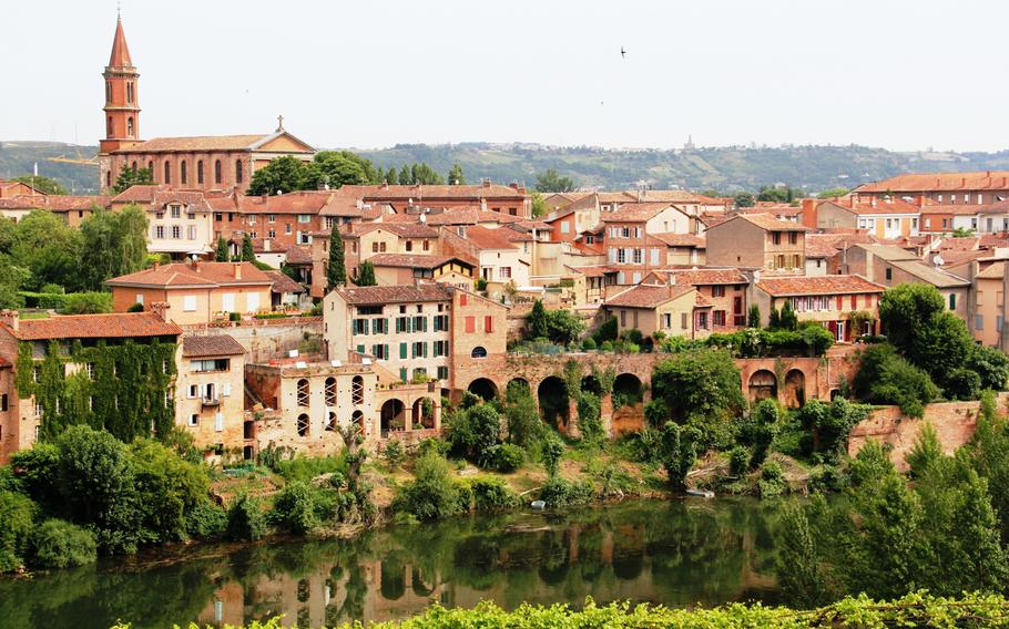 The buildings of Albi, France, are made of a red brick that is characteristic of this part of France.
