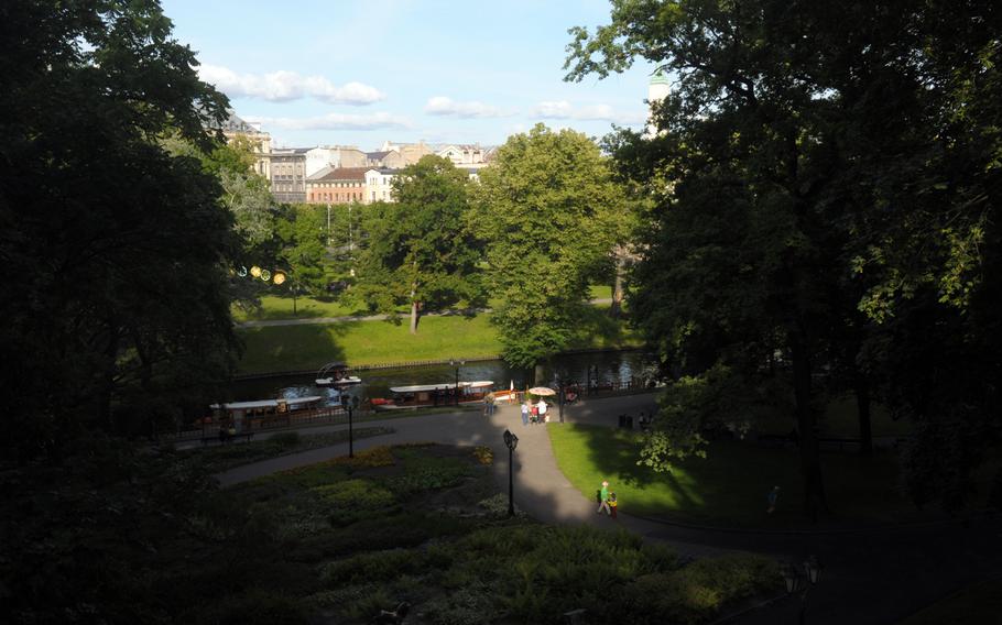 The view from Bastion Hill, a park on the eastern border of Riga, Latvia's old town. Split by a meandering river, the shade-filled park offers a nice spot to nap, read a book or simply enjoy the day.