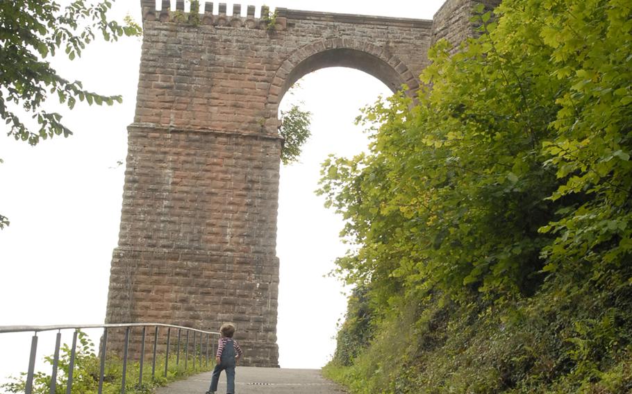 The last steep climb up to Burg Trifels leads to an imposing rock gate. The castle sits on a mountaintop near Annweiler, Germany, not far from the Kaiserslautern military community.