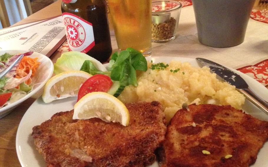 The Brauereigaststaette menu includes what you'd expect at a traditional brewery: lots of schnitzel, served in large portions.