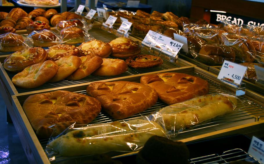 A selection of pastries on sale at Bread Show in the Seoul neighborhood of Itaewon, which makes breads and pastries on site.