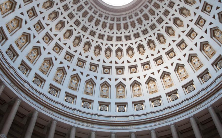 Plaques bearing the names of generals who fought in the Wars of Liberation can be seen just below the 147.6-foot-high domed ceiling.