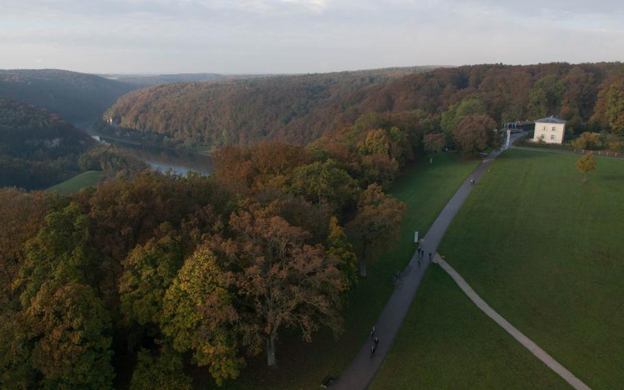 Even the walk from the parking lot to the Hall of Liberation manages to be scenic. A small detour can take visitors on a view of the Danube River as it winds through the forest around Kelheim, Germany.