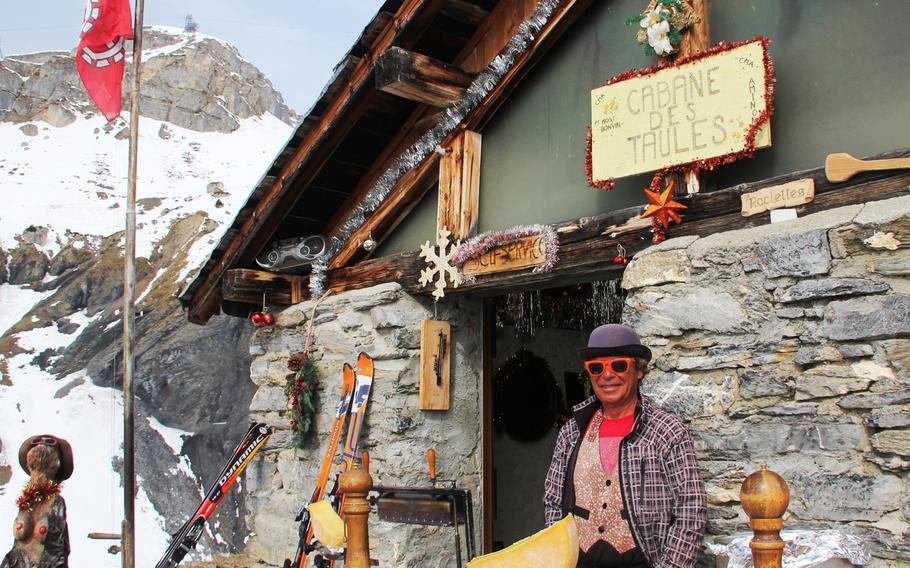 Pierre Chauveaux offers "raclette" and polenta at his mountain eatery on the slopes of Crans-Montana, Switzerland.