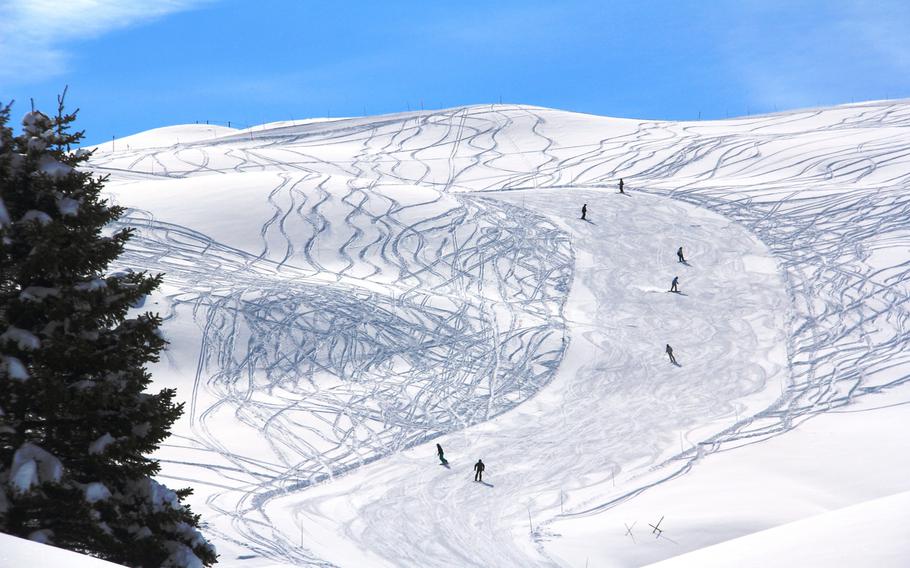 Skiers take the opportunity to make their mark on the snowy slopes above Portes du Soleil ski resort in Switzerland and France.

Leah Larkin/Special to Stars and Stripes