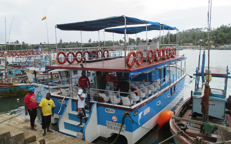 his tourist boat in Mirissa, Sri Lanka, is one of many similar boats that take tourists on whale-watching expeditions off the country’s southern coast. 