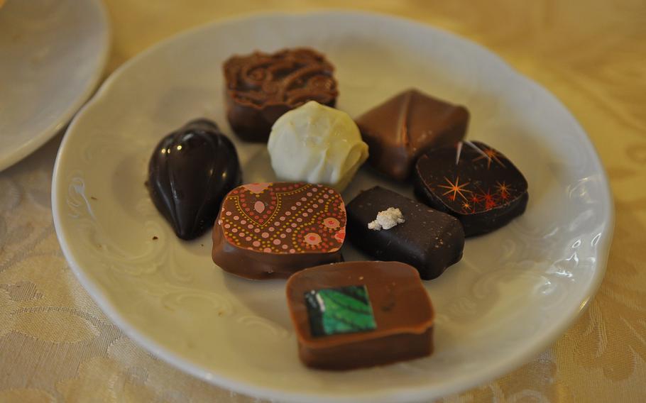 A plate of handmade chocolates from Café Krummel in Kaiserslautern, Germany, can satisfy any sweet tooth.