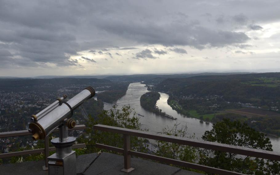 High above the Rhine River, one has exceptional views of the North Rhine-Westphalia region of Germany from Drachenfels near Bonn.