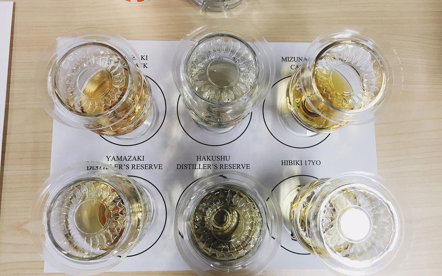 A selection of Suntory whisky product samples was presented to members of the press during a briefing and tasting session at Foreign Press Center Japan on Nov. 13.