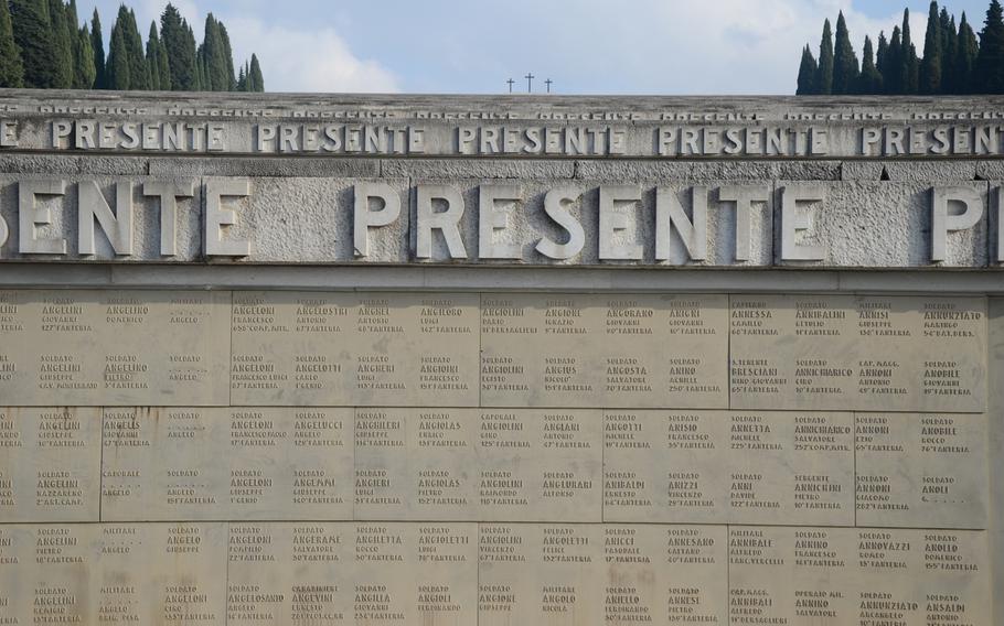 Walls at the Military Sacrarium Redipuglia in Italy, about an hour's drive from Aviano Air Base, hold the names of nearly 40,000 soldiers who were among those who died there during World War I.