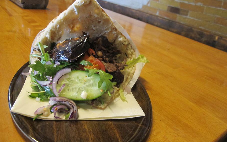 The doner kebab at Alaturka is widely regarded as the best in Stuttgart. This doner, served up on a January 2015 visit, included  beef and grilled vegetables.