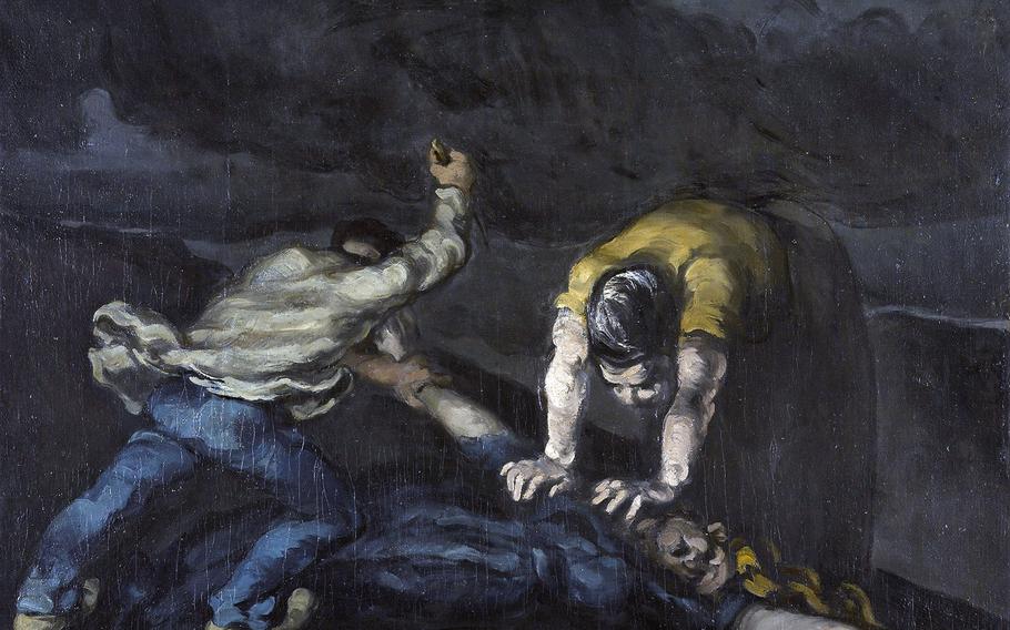 Paul Cezanne is best known for landscapes. Here's an early work, titled "Homicide," included  in an art exhibit that tracks the idea of the evening and the night in art from the Egyptians through the 20th Century at Vicenza's municipal museum in the Basilica Palladiana. The exhibit runs through June 2, 2015. 