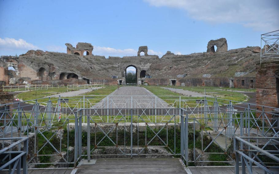 The interior of the ancient amphitheater of Capua, in modern Santa Maria Capua Vetere, Italy, just north of Naples. Built in the first century as a venue for gladiator competitions, the stadium was the second largest in ancient Rome after the Colosseum.
