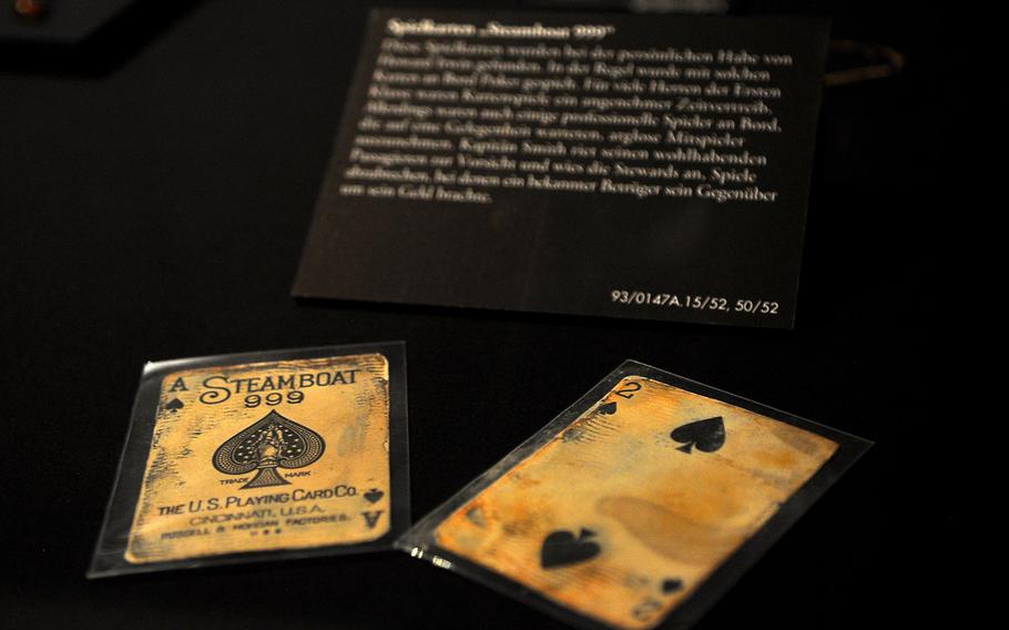 Many items salvaged from the Titanic's seabed wreckage remain remarkably well-preserved, including these two playing cards. Nearly 250 items recovered from the sunken liner are on display through most of June at the Historical Museum of the Palatinate in Speyer, Germany.