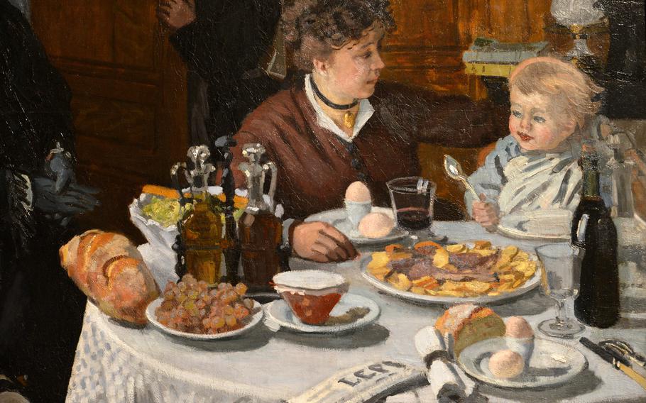 A detail photo of Claude Monet's "The Luncheon" from 1868/69. This painting, along with another with the same name from 1873, are the centerpieces of the the "Monet and the Birth of Impressionism" exhibit at the Städel in Frankfurt, Germany.