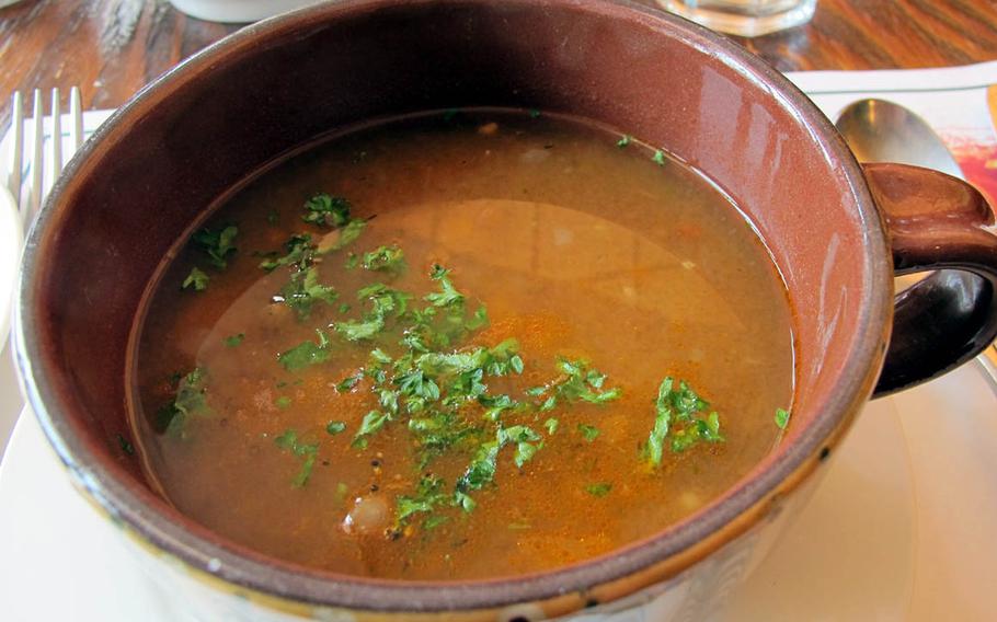 The flavorful lentil soup comes with some of the lunch sets at Bulgarian restaurant Zelen, in Seoul's Itaewon neighborhood.
