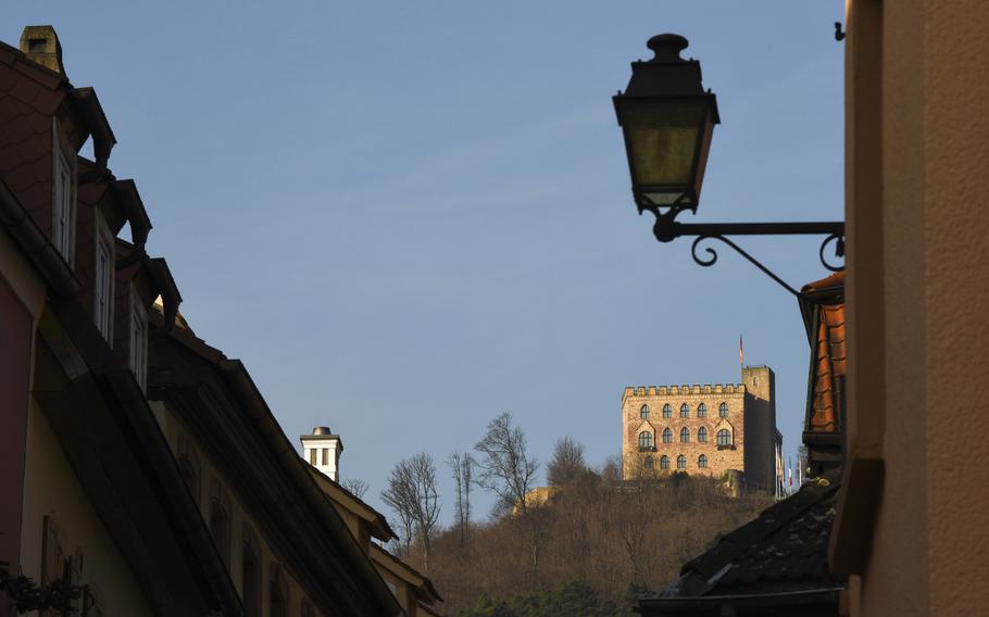 A view of the Hambach Castle, on the outskirts of Neustadt an der Weinstrasse, from the historic Schlossstrasse below.