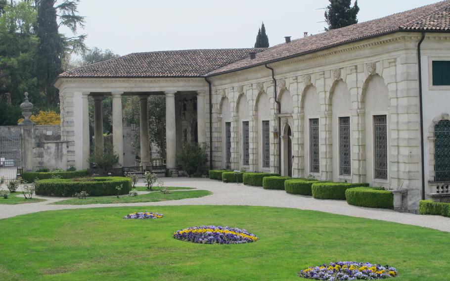 The museum Villa Valmarana ai Nani comprises two 17th-century buildings, one called the residence, the other called the guesthouse. Both are filled with frescoes by Giovanni Battista Tiepolo and his son Giovanni Domenico Tiepolo. The father is considered one of the best Italian decorative painters of 18th century. Here is a view of the guesthouse.