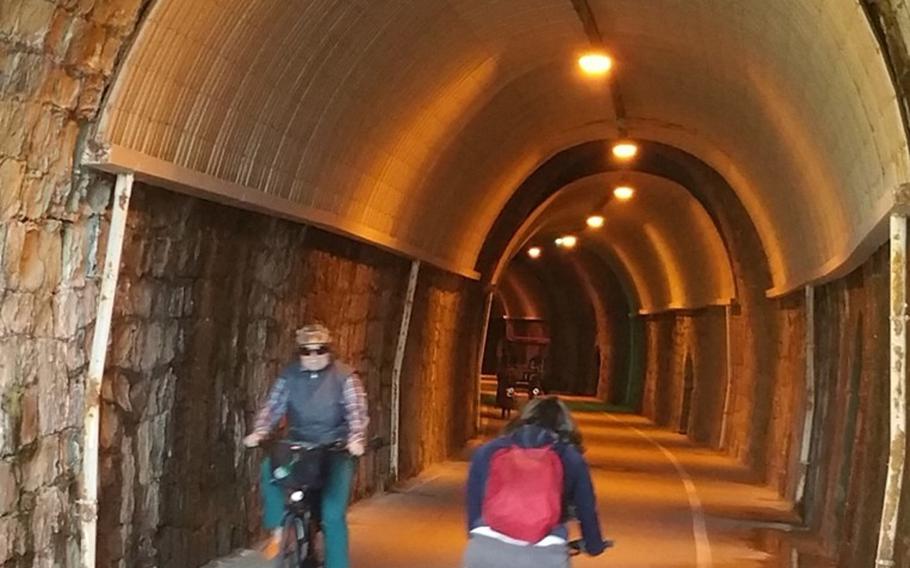 For a different cycling experience, pedal through tunnels. Italy's west Liguria cycle route leads through several -- all wide and well-lit.