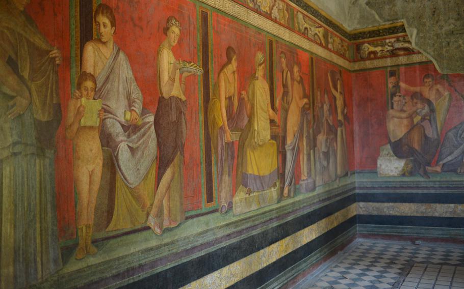 The dining room fresco at the Villa dei Misteri in Pompeii extends across three walls. It depicts more than a dozen figures seemingly caught in celebration. The mystery behind the celebration inspired the home’s name — the Villa of Mysteries.