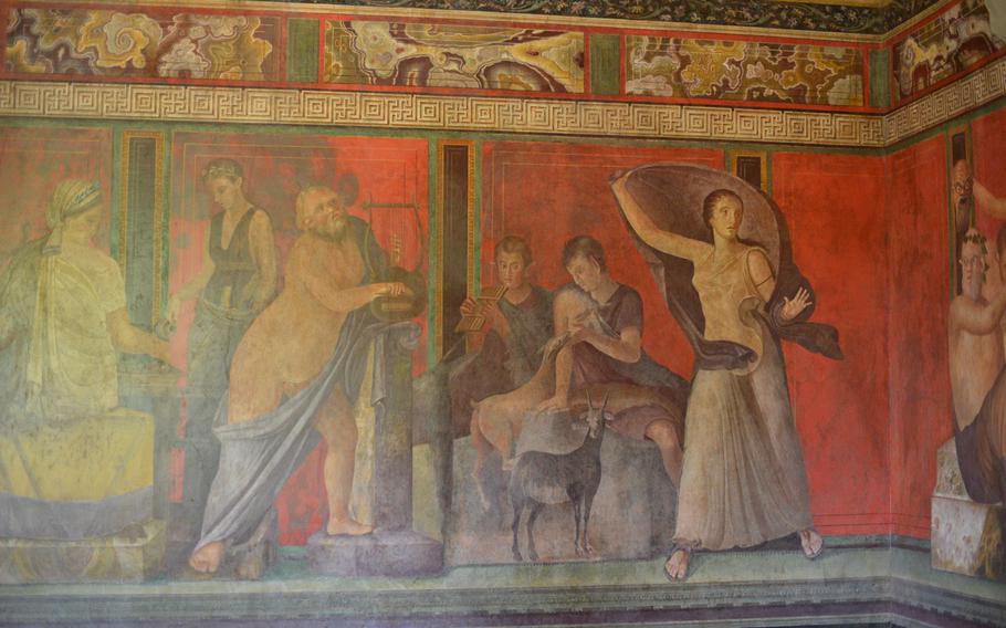 The dining room fresco at the Villa dei Misteri in Pompeii extends across three walls and offers a vivid portrayal of ancient Romans in celebration and ritual.The villa, which reopened in spring 2015, was recently restored.