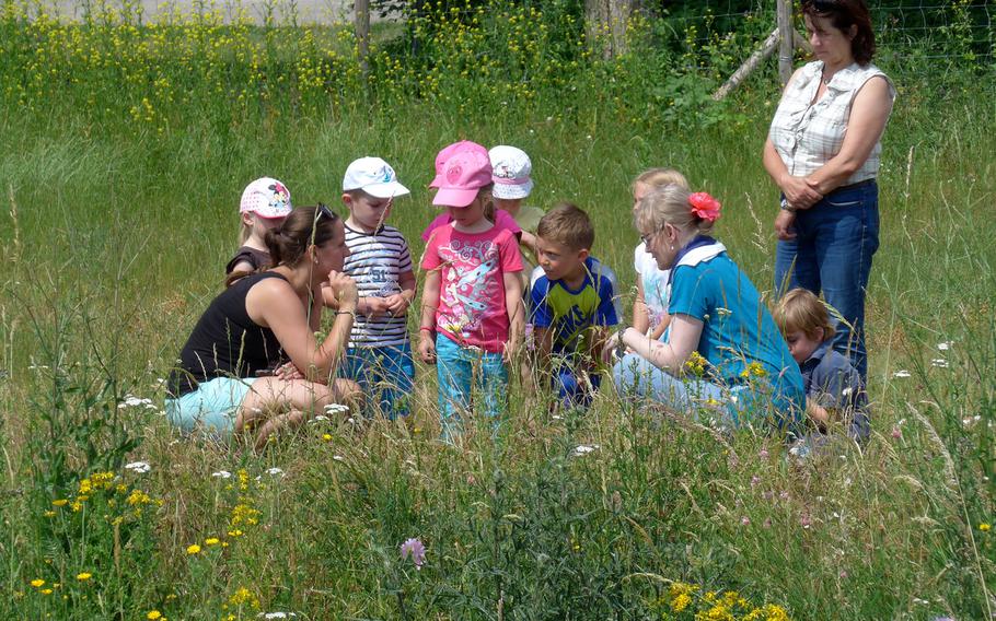A group of children learn about nature at the Rhineland-Pfalz state garden show in Landau, Germany. The Landesgartenschau as it is known in German, is on the grounds of a former military base, and is open daily until Oct. 18, 2015.