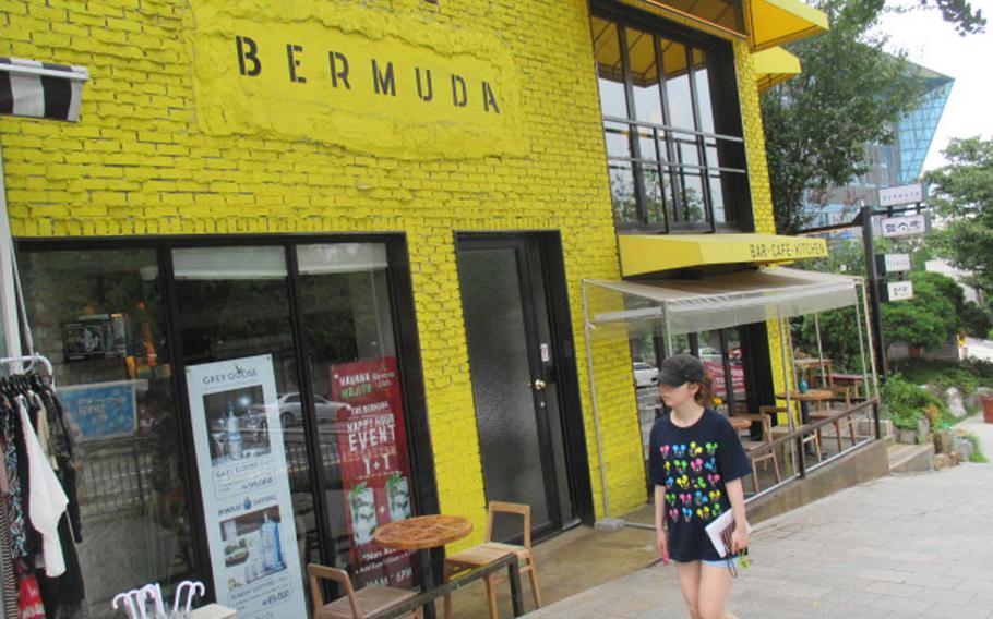 Bermuda's bright yellow exterior stands out in Itaewon and can been seen from U.S. Army Garrison Yongsan's Gate 5 in South Korea.