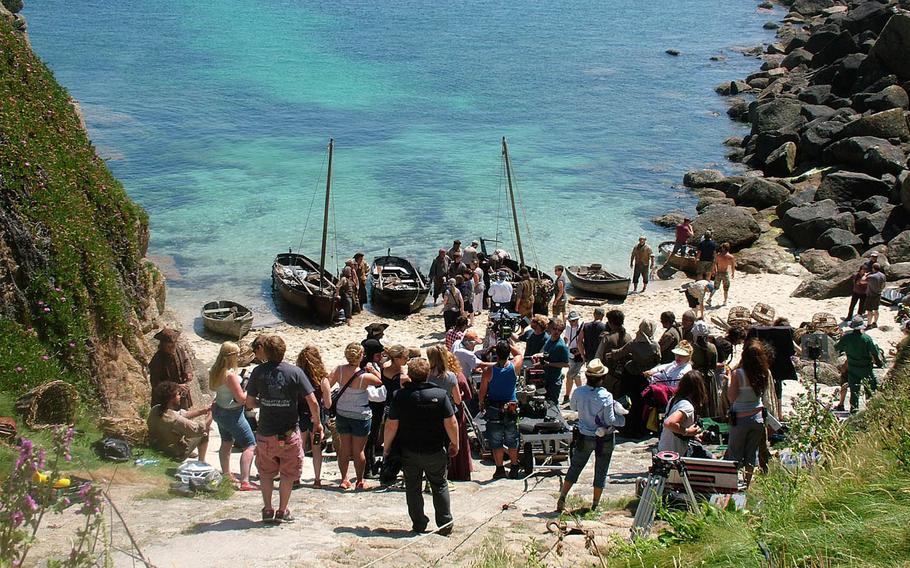On a tour of "Poldark" filming locations with Cornish Welcome Tours, tourists visit the beaches used as settings in the dramatic series. Here, Porthgwarra, a beautiful little cove near Land’s End in Cornwall, is the scene for bringing in the pilchard harvest in the first set of 2015 episodes.