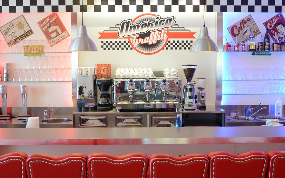 With checkered floors, Route 66 markers on the walls and a bar perfect for milk shakes, America Graffiti in Pordenone, Italy, does the '50s right.