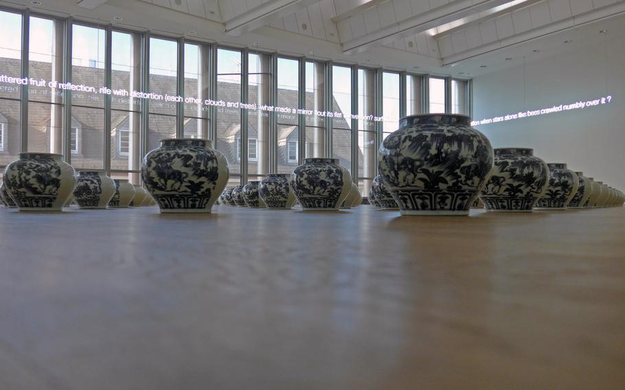 A work by Serge Spitzer and Ai Weiwei, titled "Ghost Gu Coming Down The Mountain," is on display at the Museum fuer Moderne Kunst in Frankfurt, Germany.