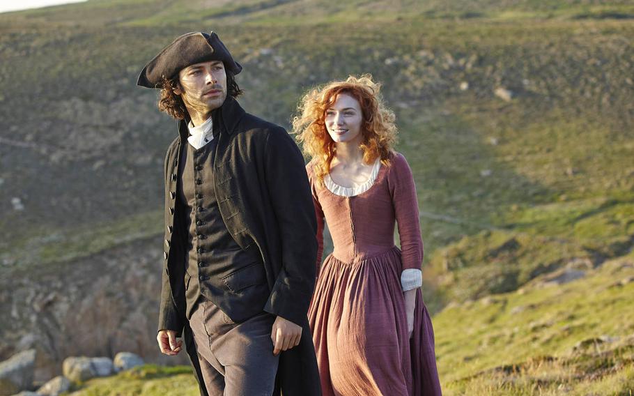 In the 2015 production of the BBC's "Poldark," Capt. Ross Poldark (Aidan Turner) and his maid-turned-wife, Demelza (Eleanor Tomlinson), walk on the rugged landscape of Bodmin Moor. The cottage used to portray their home near the sea is actually miles from the coast.