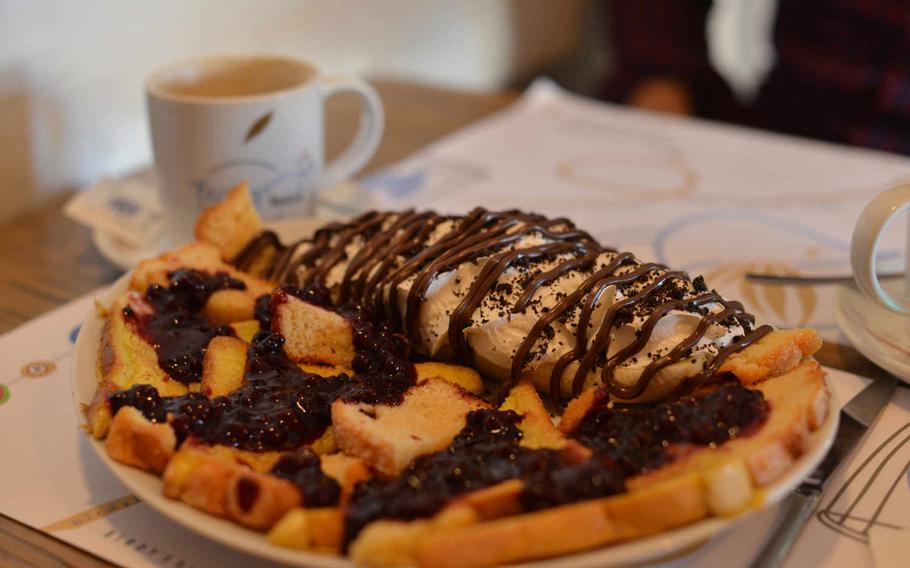 The "Fabulous Break" combo at Birdy's Bakery in Naples, Italy, matches French toast and jam with a brioche draped in whipped cream, Nutella and cookie crumbles. 