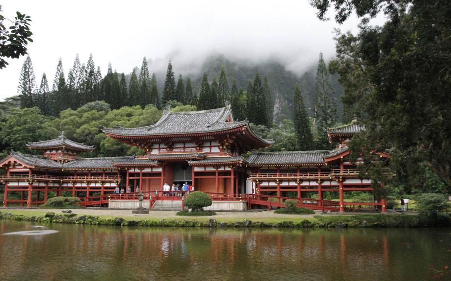Byodo-in Temple on the windward side of Oahu, Hawaii, is a replica of a 1,000-year-old temple in Uji, Japan.