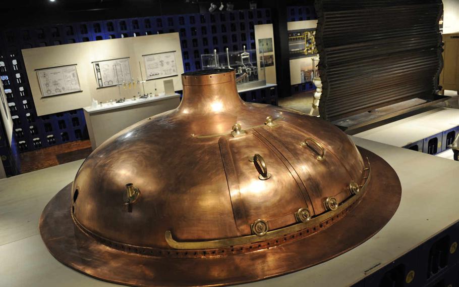 The top of a kettle is one of many pieces of brewing equipment on display at "Beer: The Art of Brewing and 500 Years of the German Purity Law." The exhibit, which marks the 500 years since adoption of the law regulating beer production, continues at Mannheim's Technoseum through July 24. 