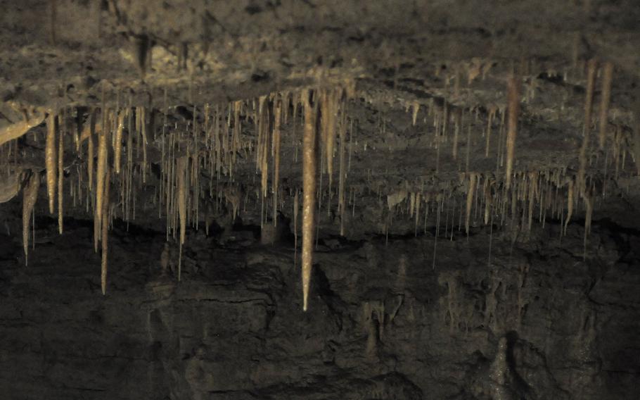 Stalactites, formed over several hundred years, coat the ceiling of the Grotta Nuova di Villanova not far from the entrance for visitors. The cave was opened to the public in 1984.