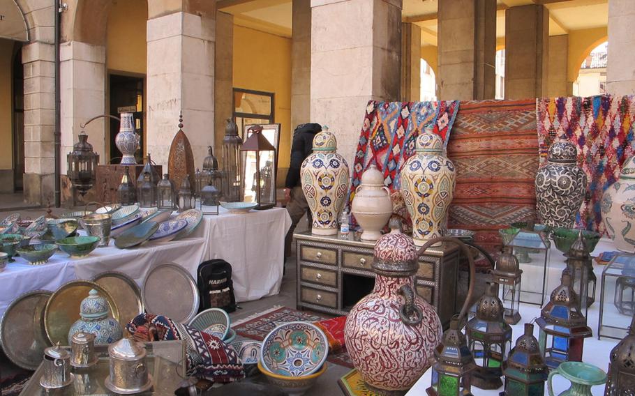 Vicenza's antiques and collectibles market is not restricted to Italian goods but includes those from farther afield, such as Morocco, like those featured here.