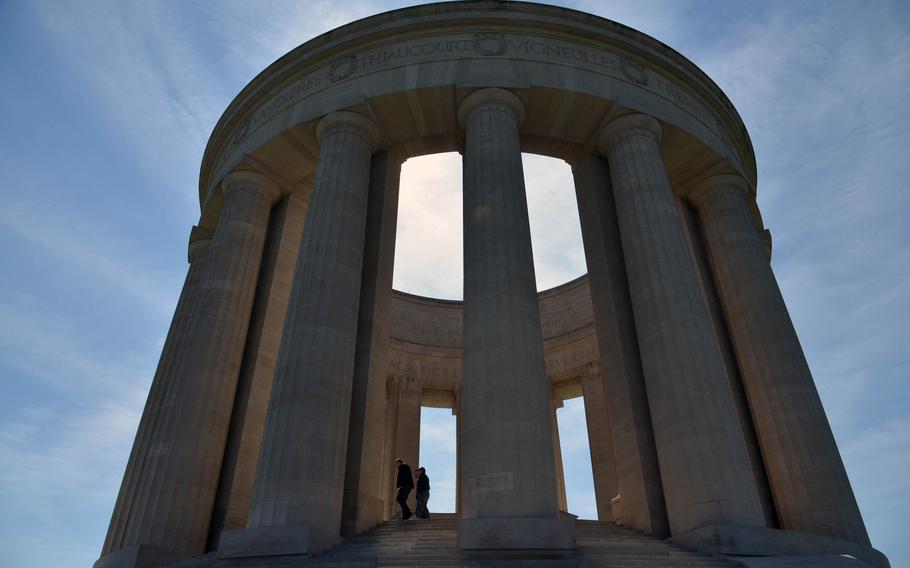 The Montsec American Monument, erected in 1930, commemorates those who fought and died in the World War I battle of the St. Mihiel Salient, is a classical circular colonnade.