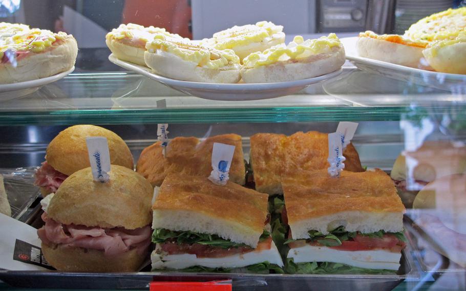 Abbondanza Brunch in Vicenza, Italy, serves a variety of homemade sandwiches starting at 1euro. The mozzarella and tomato on focaccia for 2.50 euros is mid-priced and best toasted.