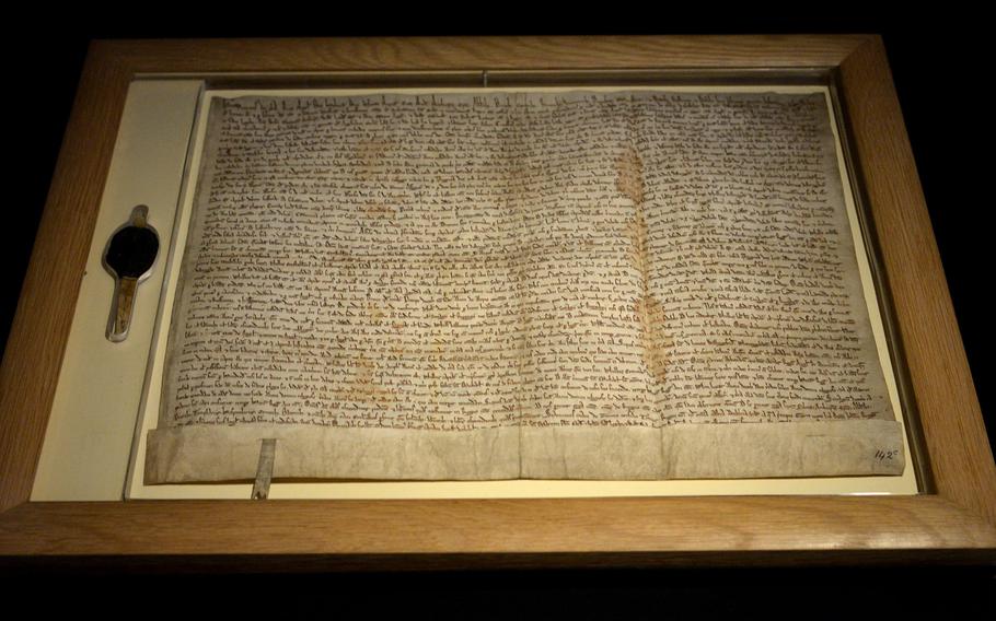 One of four copies of the 1217 Magna Carta, an updated version of the original manuscript. It is on display at the exhibit ''Richard Lionheart King – Knight – Prisoner'' at the Historical Museum of the Palatinate in Speyer, Germany.
