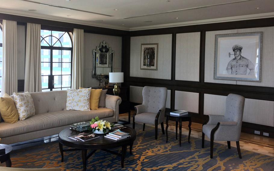 The MacArthur Suite is filled with old furniture that Gen. Douglas MacArthur may or may not have used and is decorated with photographs, artwork and memorabilia related to his storied career.