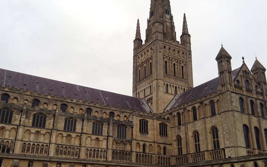 The ground labyrinth and 315-foot-tall spire of the Norwich Cathedral in Norwich, England, Tuesday, December 5, 2017.  The spire was erected of stone in 1480 and remains the second tallest in England.