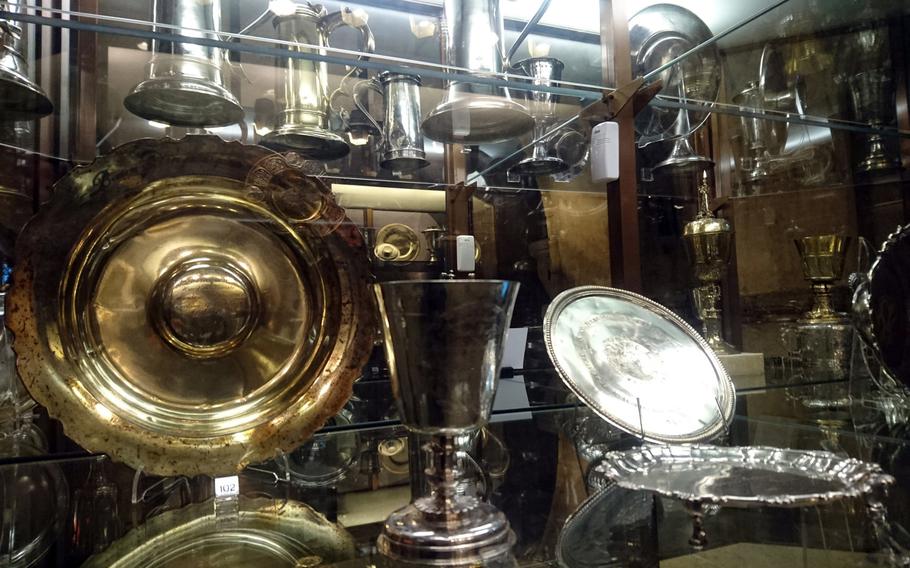 Silver and gold items from the treasury of the Diocese of Norwich at the Norwich Cathedral in Norwich, England, Tuesday, December 5, 2017.  The Diocese of Norwich covers most of Norfolk and North East Suffolk.