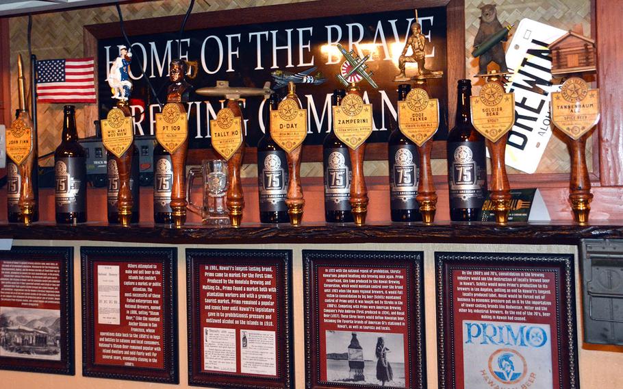 The handmade draft taps at the Brewseum in Honolulu, where brews are named to commemorate individuals, units, vessels or events of World War II.